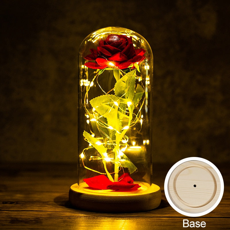 Regalo di San Valentino per la tua ragazza: Rosa eterna con luce LED, copertura in vetro con foglia d'oro. Ideale anche come regalo per la festa della mamma, matrimoni e damigelle d'onore. - Bridetobe.it