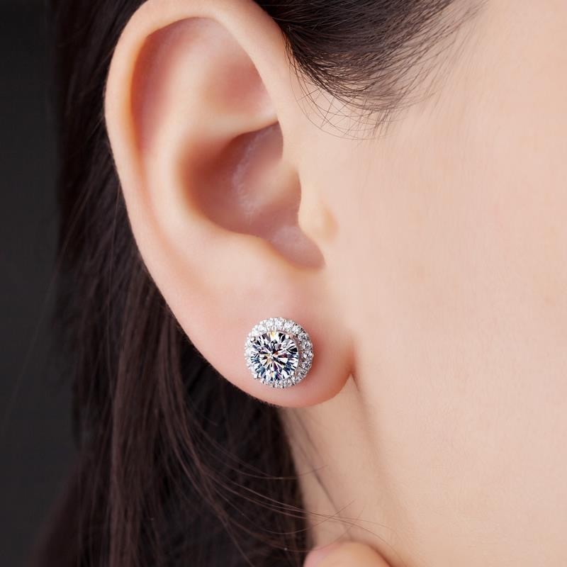 Orecchini in moissanite per donne e uomini, 1 cttw, colore D, purezza VVS1, orecchini a perno in argento Sterling S925 con moissanite, con