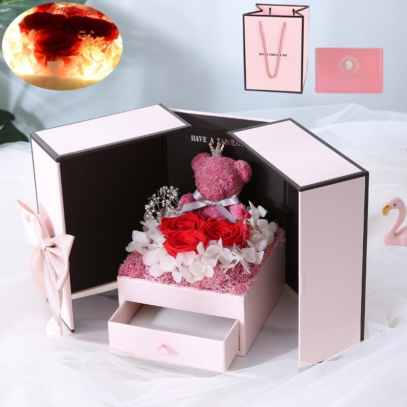 Porta Gioiello con Rosa Eterna, Porta Anello e Orsacchiotto Sorpresa Romantica per San Valentino, Compleanno, Fidanzamento o Matrimoni - Bridetobe.it