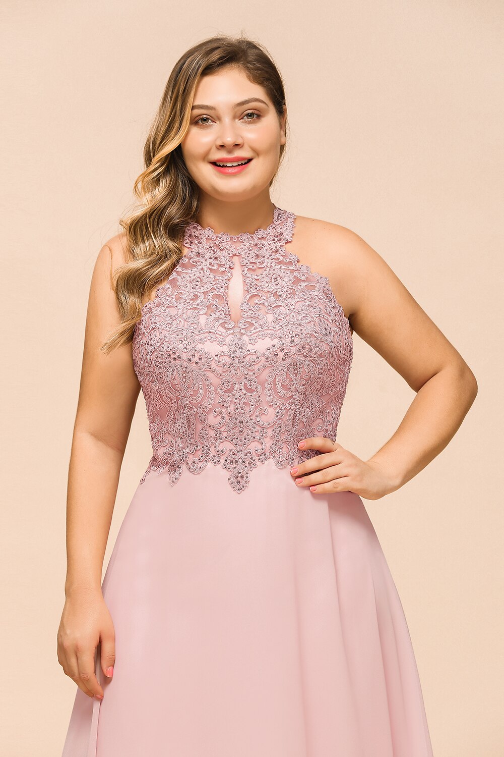 Abiti da damigella d'onore per donna Abito da cerimonia nuziale elegante in chiffon con perline con inserto in pizzo - Bridetobe.it