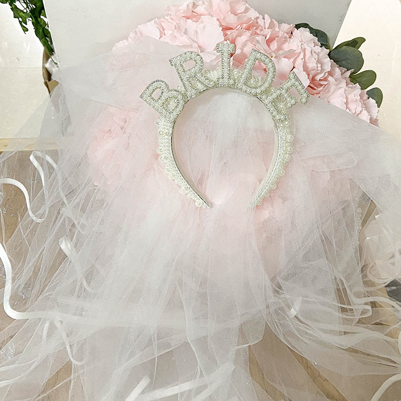 Accessori capelli sposa Corona di perle fatta a mano per la futura sposa con velo per addio al nubilato, addio al celibato, feste di addio al nubilato e al celibato, bridal shower, matrimonio