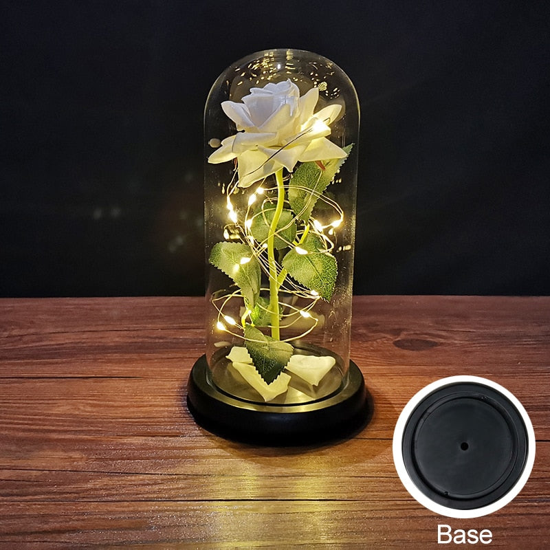 Regalo di San Valentino per la tua ragazza: Rosa eterna con luce LED, copertura in vetro con foglia d'oro. Ideale anche come regalo per la festa della mamma, matrimoni e damigelle d'onore. - Bridetobe.it