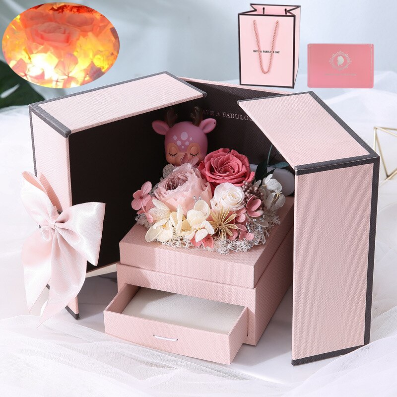 Porta Gioiello con Rosa Eterna, Porta Anello e Orsacchiotto Sorpresa Romantica per San Valentino, Compleanno, Fidanzamento o Matrimoni - Bridetobe.it