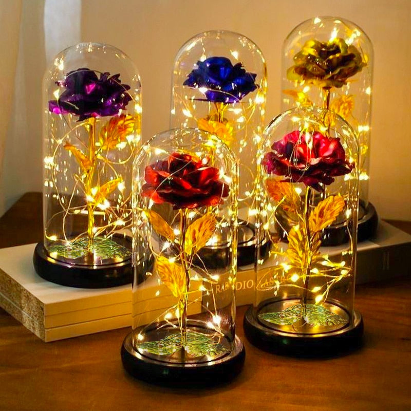 LED regalo di San Valentino per fidanzata eterna luce rosa fiore in lamina d'oro 24 carati in vetro copertura festa della mamma matrimonio regalo damigella d'onore - Bridetobe.it