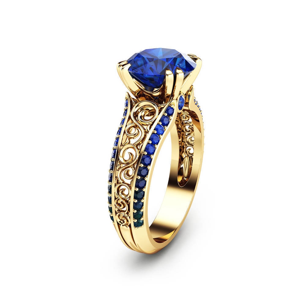 Anello di Zircon e Smeraldo Blu 14k Oro - Bridetobe.it