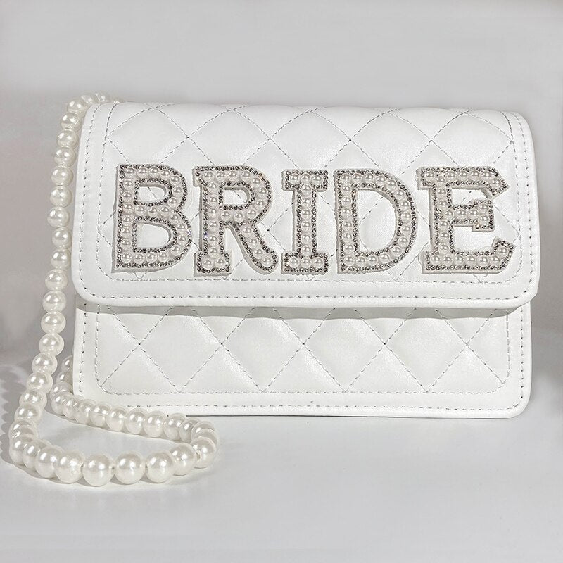 Borsa personalizzata per la sposa , Regalo di Matrimonio, Fidanzamento, Luna di miele e Addio al nubilato con perle e design da spiaggia e piscina - Bridetobe.it