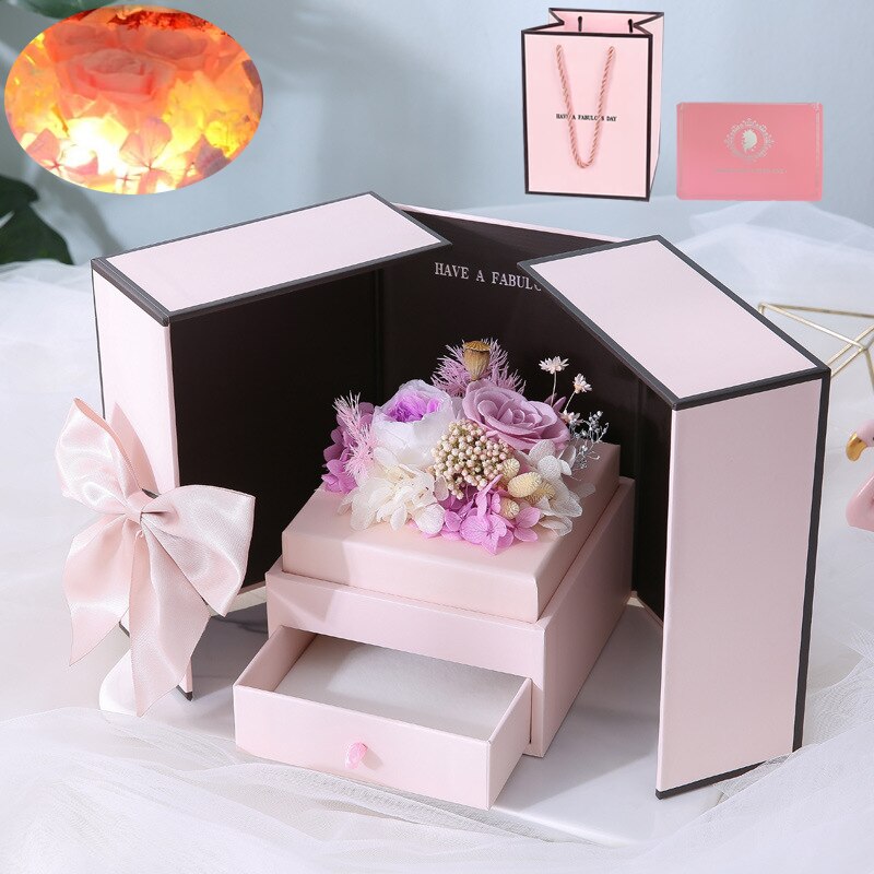 Porta Gioiello con Rosa Eterna, Porta Anello e Orsacchiotto Sorpresa Romantica per San Valentino, Compleanno, Fidanzamento o Matrimoni - Bridetobe.it