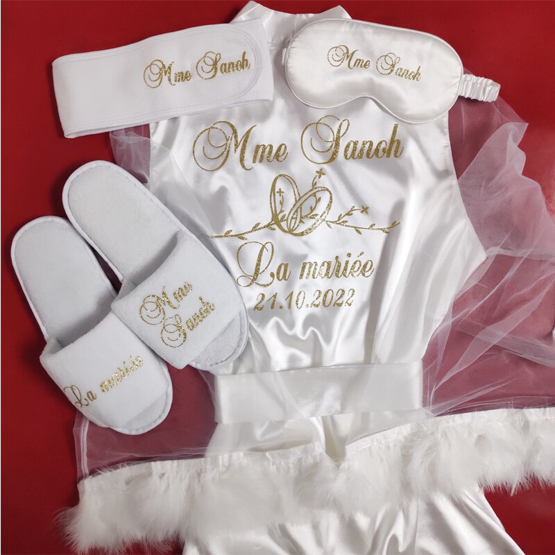 Accappatoio da sposa personalizzato con nome e data per damigelle di nozze, elegante accappatoio da notte lungo e sexy per feste. - Bridetobe.it