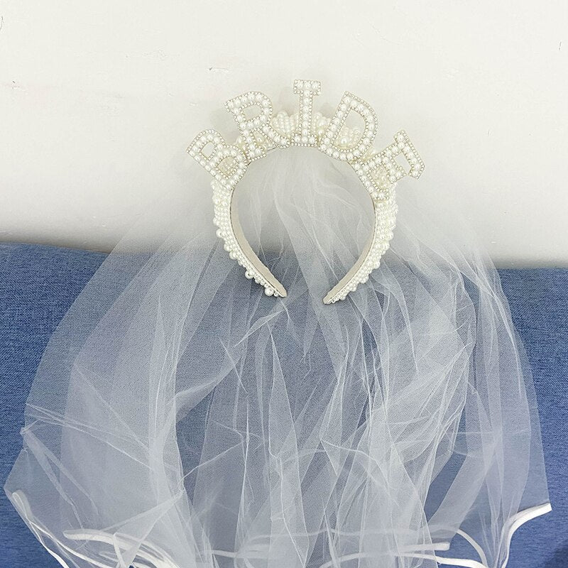 Accessori capelli sposa Corona di perle fatta a mano per la futura sposa con velo per addio al nubilato, addio al celibato, feste di addio al nubilato e al celibato, bridal shower, matrimonio