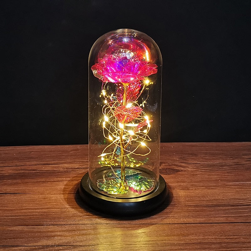 LED regalo di San Valentino per fidanzata eterna luce rosa fiore in lamina d'oro 24 carati in vetro copertura festa della mamma matrimonio regalo damigella d'onore - Bridetobe.it