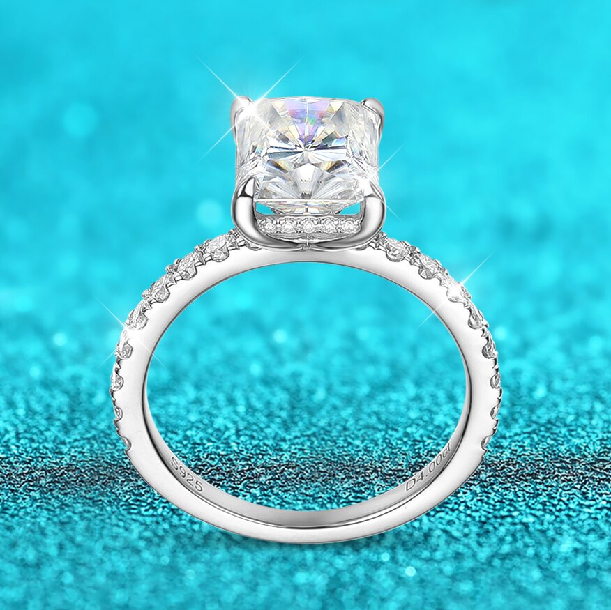 Anello di Fidanzamento Solitario Radiant Cut Moissanite 4ct S925 Sterling Silver con Certificazione GRA - Bridetobe.it