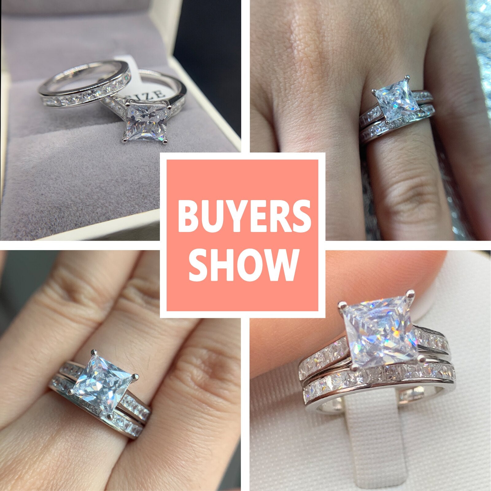 Jeulia Anello Fidanzamento Donna Eternity In Argento Sterling 925 Con Zirconi Taglio Principessa - Misura 57 (18.1)