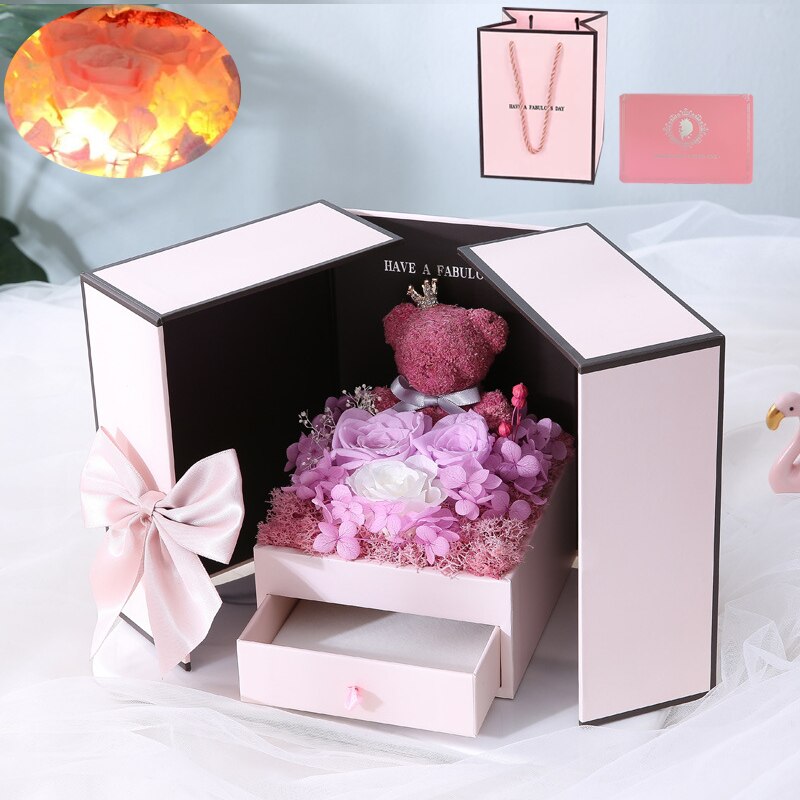 Porta Gioiello con Rosa Eterna, Porta Anello e Orsacchiotto Sorpresa Romantica per San Valentino, Compleanno, Fidanzamento o Matrimoni - Bridetobe.it