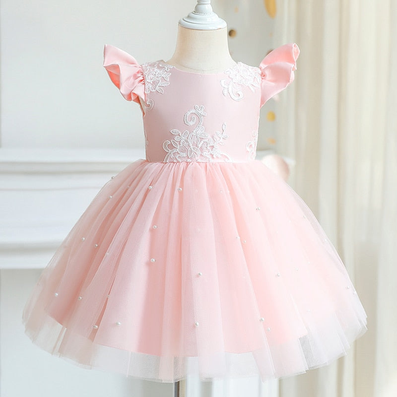 Abo da principessa per bambina con fiocco grande, elegante bianco per il primo compleanno, festa di matrimonio, damigella d'onore, abi in tulle per abo da battesimo per ragazza 1501 Abo da principessa per bambina con fiocco grande, elegante bianco per il primo compleanno, festa di matrimonio, damigella d'onore, abi in tulle per abo da battesimo per ragazza 1501