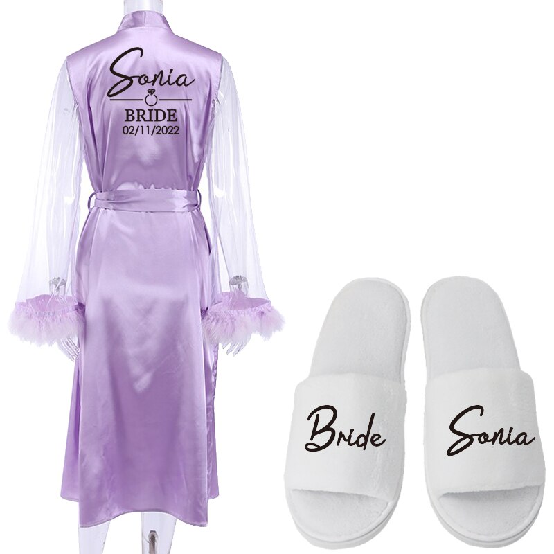 Accappatoio da sposa personalizzato con nome e data per damigelle di nozze, elegante accappatoio da notte lungo e sexy per feste. - Bridetobe.it