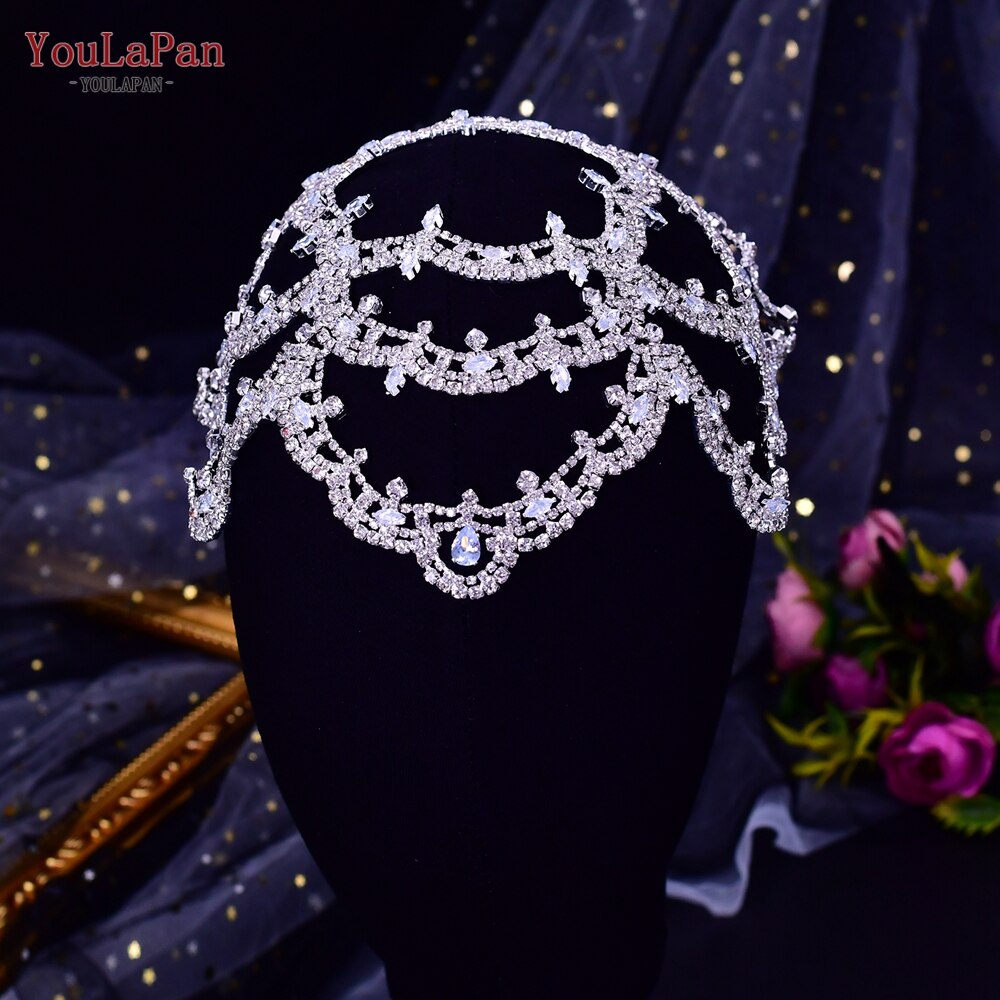 Fascia capelli sposa in strass fatti a mano a forma di grande fiore, copricapo di cristallo vuoto con zirconi per donne - Bridetobe.it