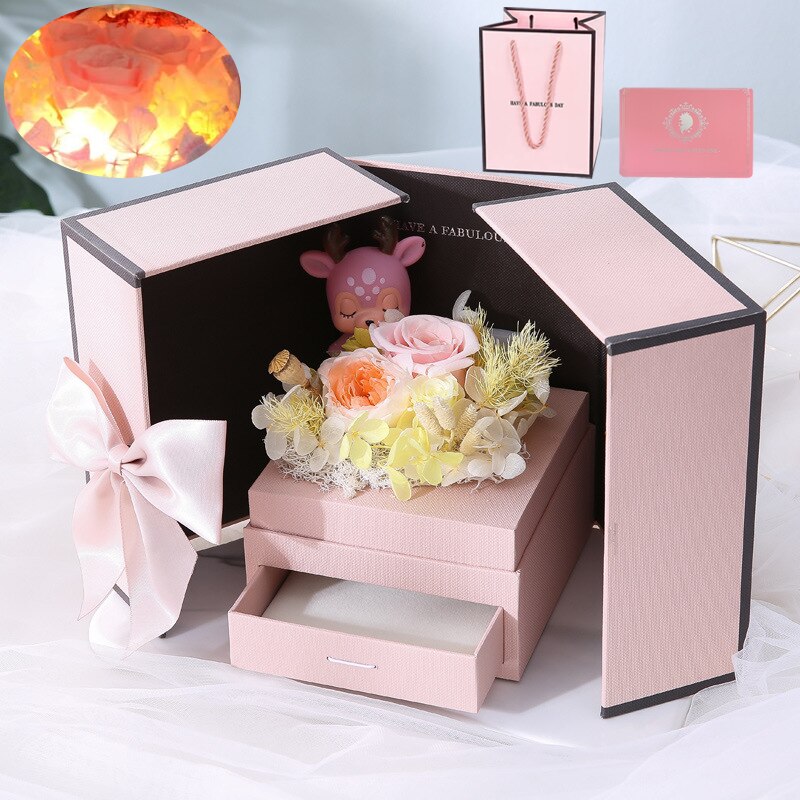 Porta Gioiello con Rosa Eterna, Porta Anello e Orsacchiotto Sorpresa Romantica per San Valentino, Compleanno, Fidanzamento o Matrimoni - Bridetobe.it