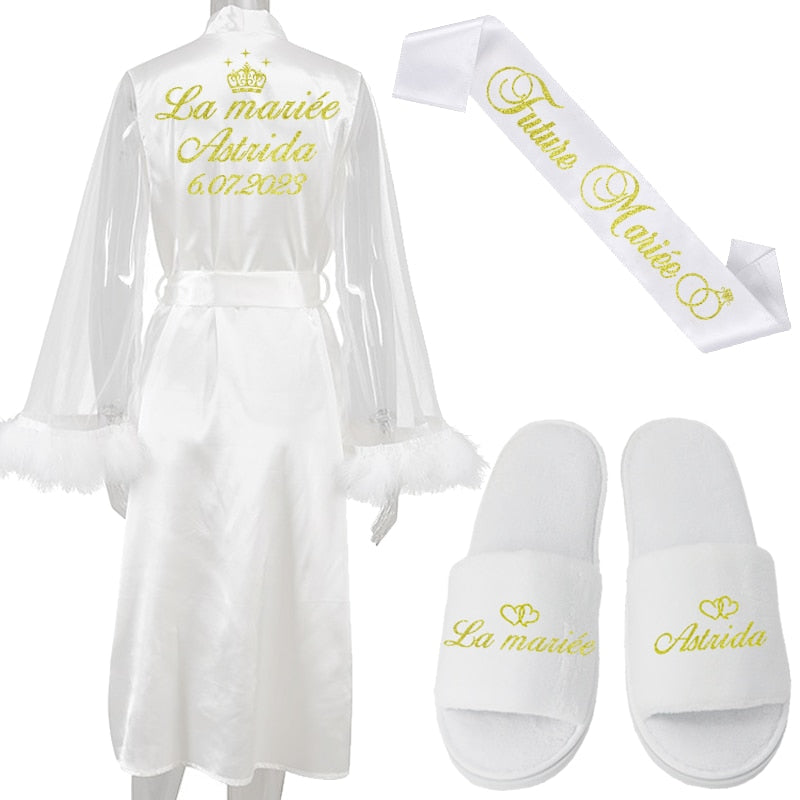 Accappatoio da sposa personalizzato con nome e data per damigelle di nozze, elegante accappatoio da notte lungo e sexy per feste. - Bridetobe.it